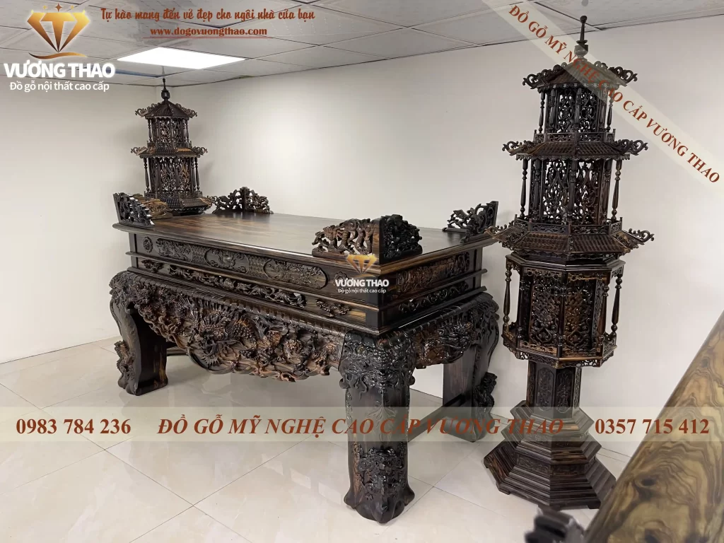sập thờ tứ linh gỗ mun hoa (1101)