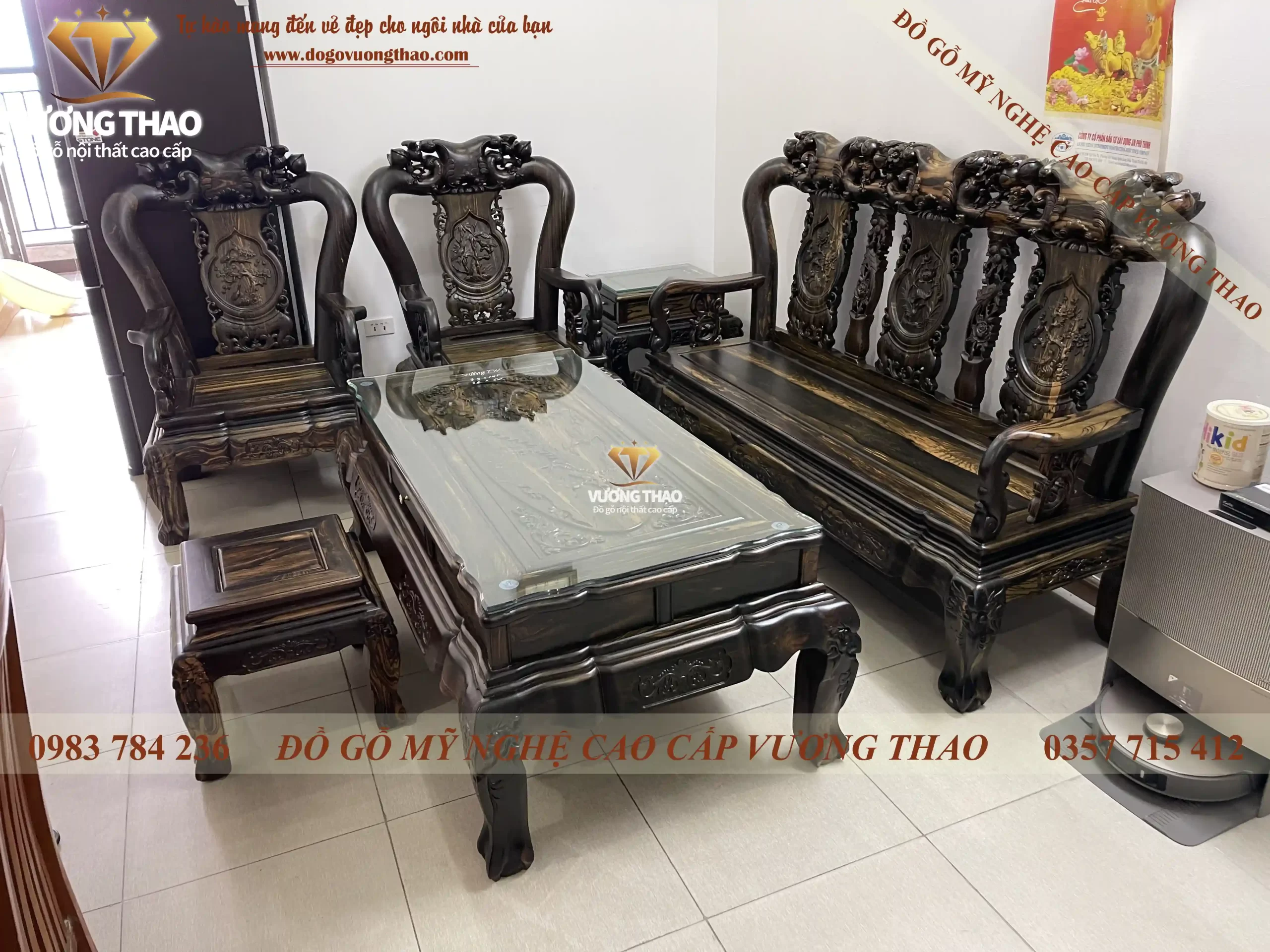 bàn giao minh đào cột 10 gỗ mun hoa về long biên (1099)