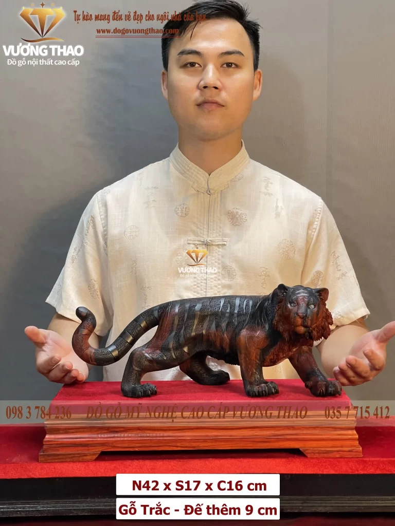tượng hổ gỗ trắc đỏ đen (1050)