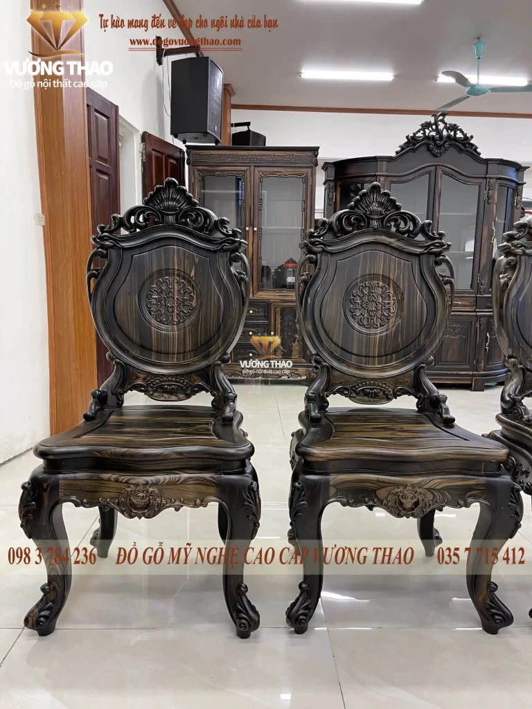bàn ghế ăn tân cổ điển gỗ mun hoa (1124)