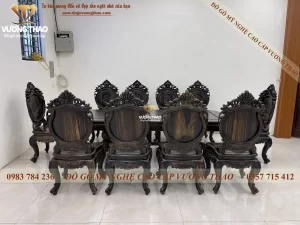 bàn ghế ăn tân cổ điển gỗ mun hoa (1127)