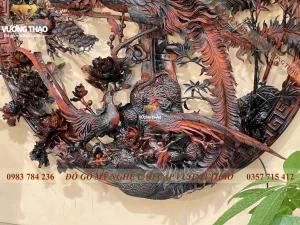 tranh tròn treo tường gỗ trắc (1309)