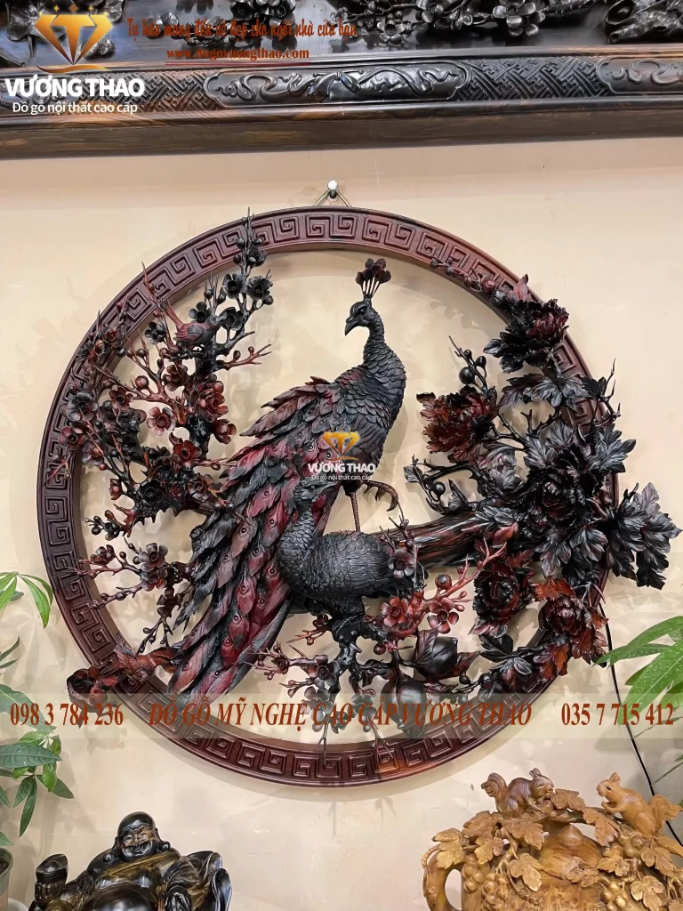 tranh tròn treo tường gỗ trắc (1316)