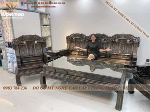 bàn giao bộ bàn ghế khánh voi chân 14 gỗ mun về Hà Đông (1509)