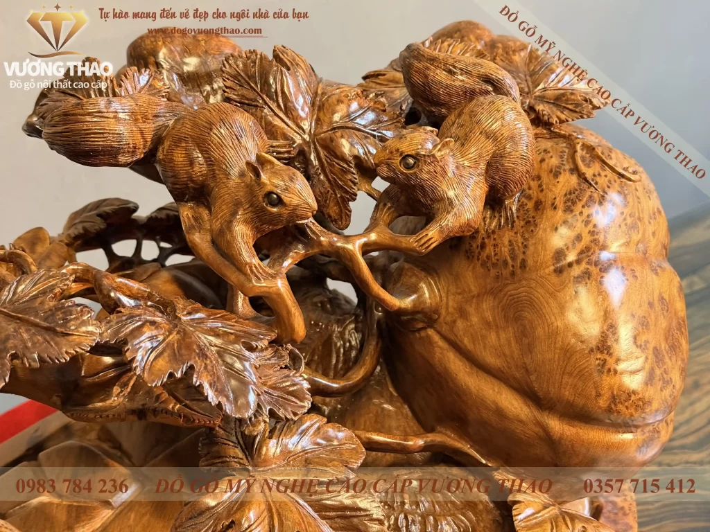 tượng song sóc vờn kim quả gỗ nu ngọc am (1837)