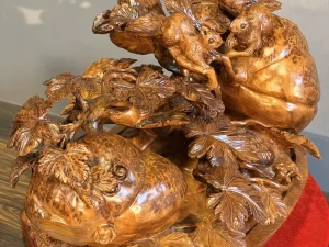 tượng song sóc vờn kim quả gỗ nu ngọc am (1839)