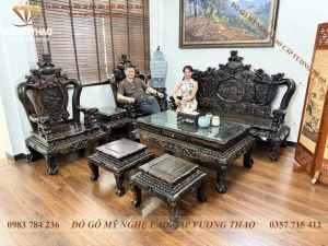 Bàn giao Nghê 5 đầu cột 12 gỗ Mun hoa về Hoài Đức (2026)