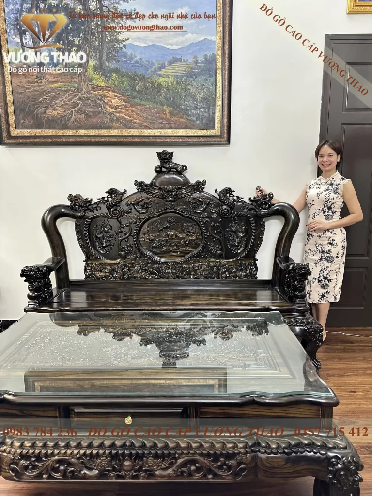 Bàn giao Nghê 5 đầu cột 12 gỗ Mun hoa về Hoài Đức (2027)