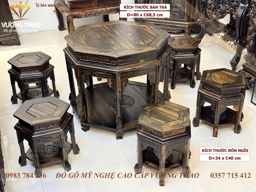 bàn ghế lục lăng gỗ mun hoa (1923)