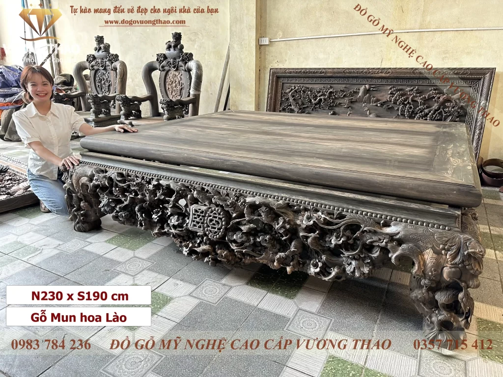 sập nằm tam diện gỗ mun hoa (1907)