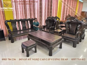 bàn ghế minh quốc triện gỗ mun hoa (2149)