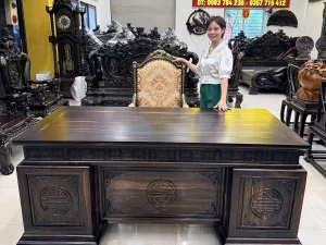 bàn làm việc giám đốc gỗ Mun hoa (2097)