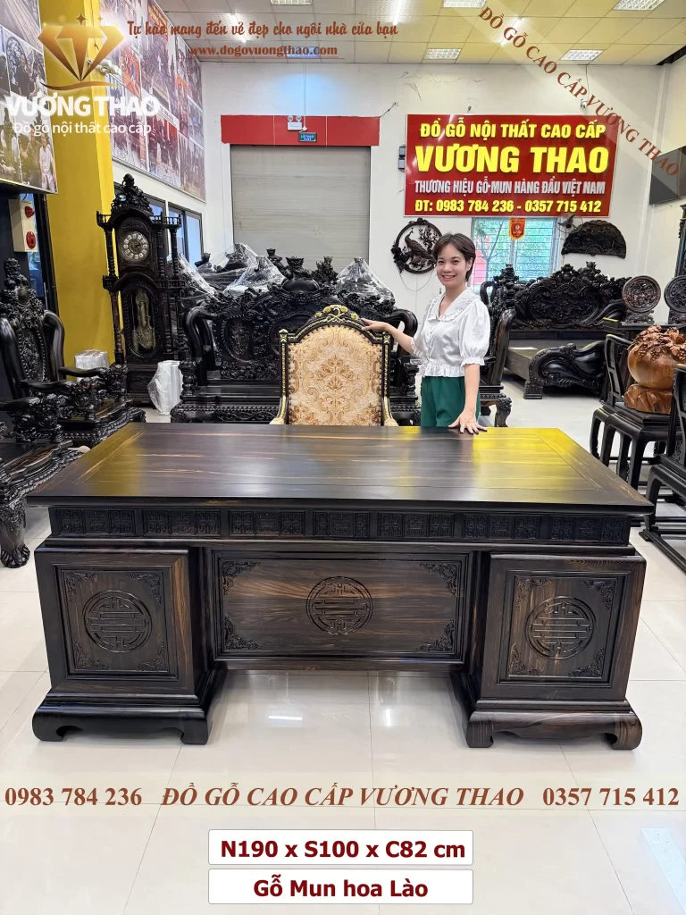 bàn làm việc giám đốc gỗ Mun hoa (2097)