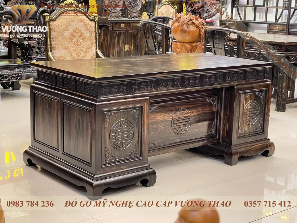 bàn làm việc giám đốc gỗ Mun hoa (2100)